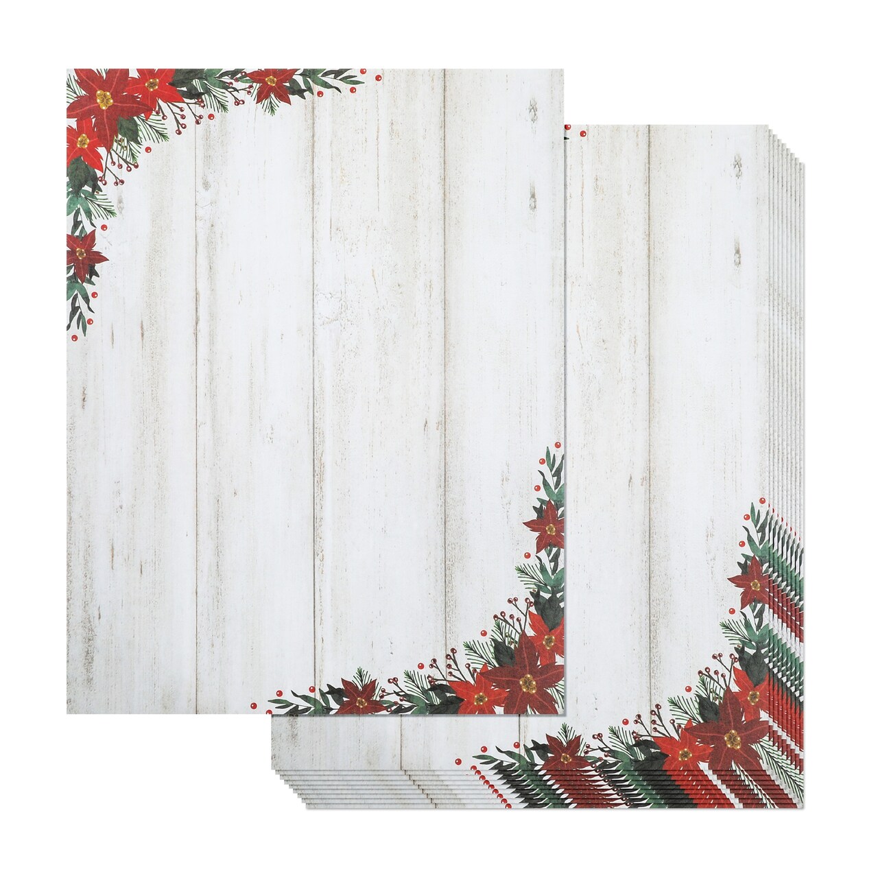 Pipilo Press 100 Sheets Poinsettia Flower Christmas Stationery Paper for Writing Letters, 8.5x11 Printer Friendly Festive Holiday Stationary to Make Personalized Greetings for Friends and Family